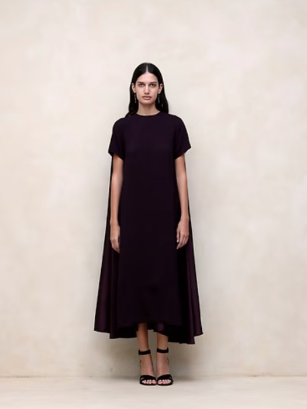 BANANA REPUBLIC - AURELIA CREPE & SATIN MAXI DRESS - Black - Size Petite L